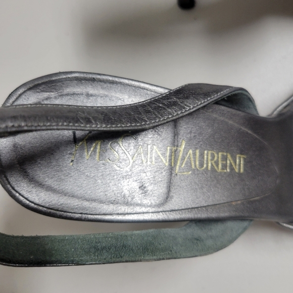 Yves Saint Laurent Grey Silver Heels with Crystal Embellishments. - Picture 8 of 16